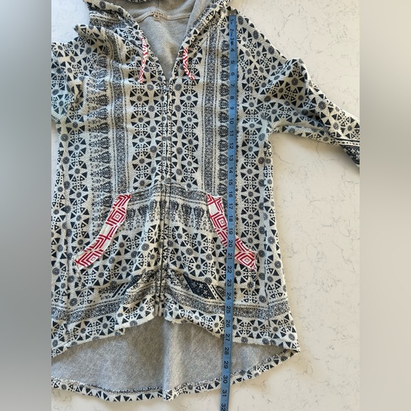 Anama Navy Blue & White Geometric Print High Low Hem Zip Up Hoodie - Picture 11 of 16